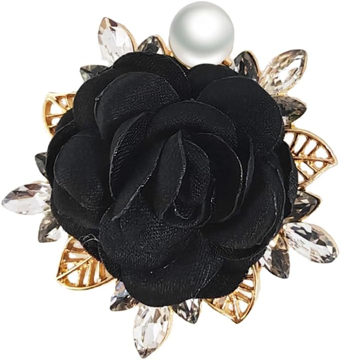 OIDIMS Elegant Rose Flower Brooch Pin for Women Men Wedding Party Gentleman's Essentials Handmade Imitation Crystal Pearl Fabric Flower Lapel Pin Dress Suit Accessories Boutonniere Ideas Gift - Image 1